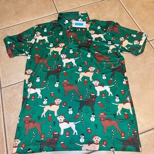 Men's Green Holiday Dog-Print Polo Shirt